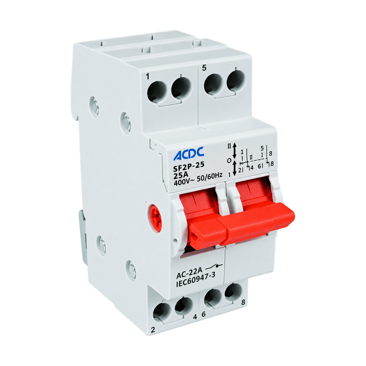 2 Pole 40A DIN Changeover Switch product image on transparent background