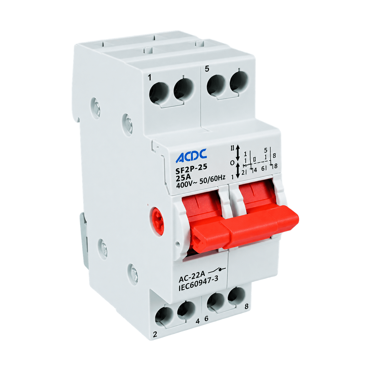 2 Pole 40A DIN Changeover Switch product image on white background
