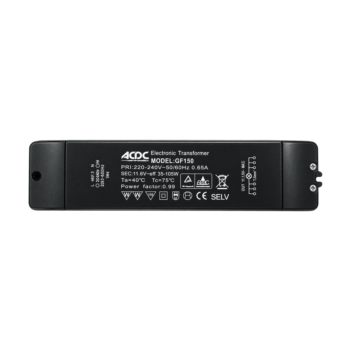 12Vac 105W Electronic Transformer product image on transparent background