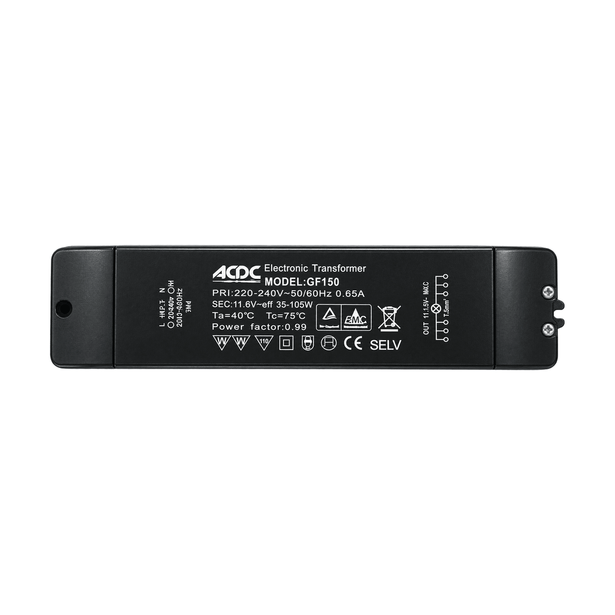 12Vac 105W Electronic Transformer product image on white background
