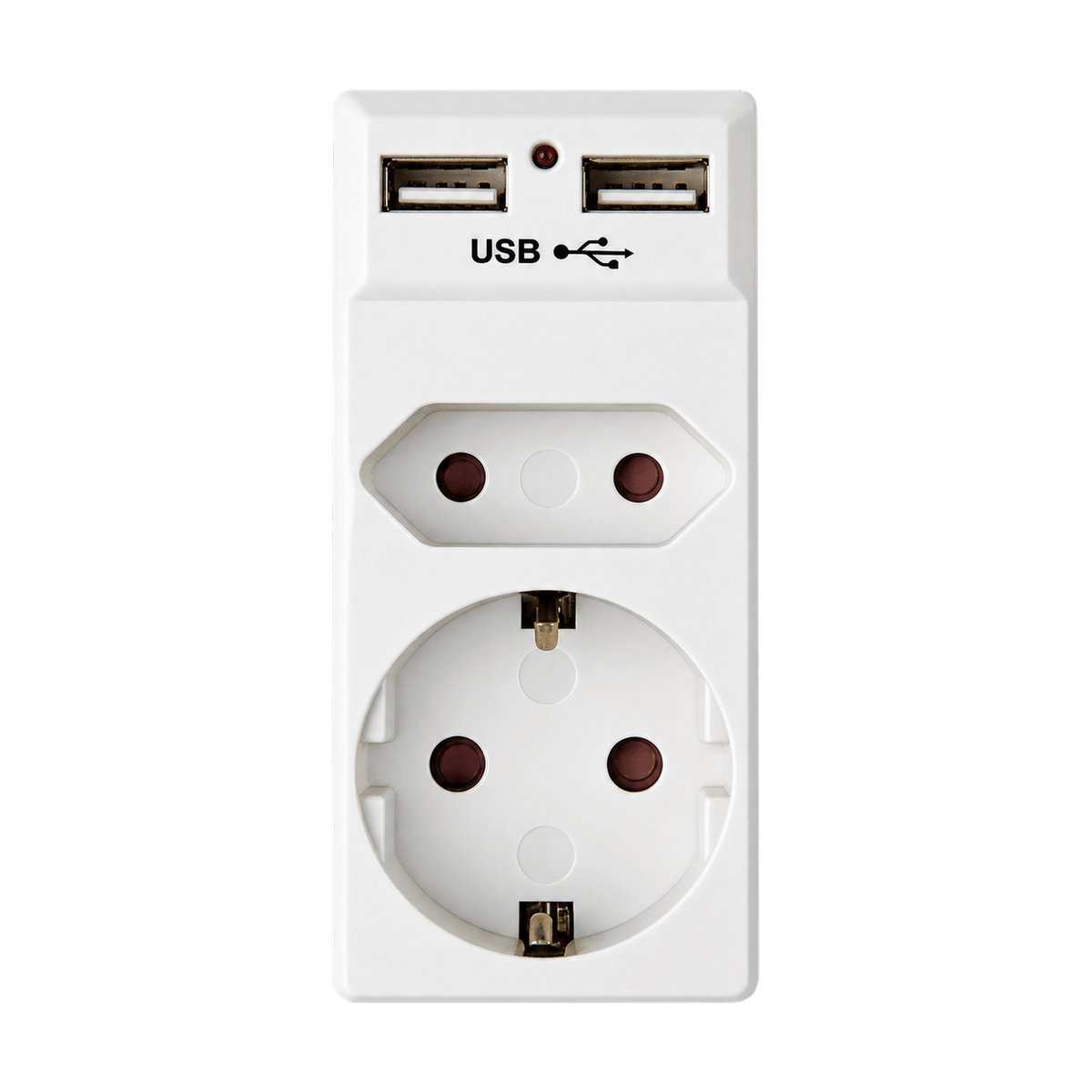 Adaptor - 1 x Schuko, 1 x Euro, 2 x USB product image on transparent background