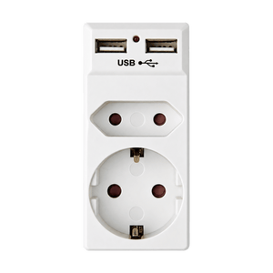 Adaptor - 1 x Schuko, 1 x Euro, 2 x USB product image on transparent background