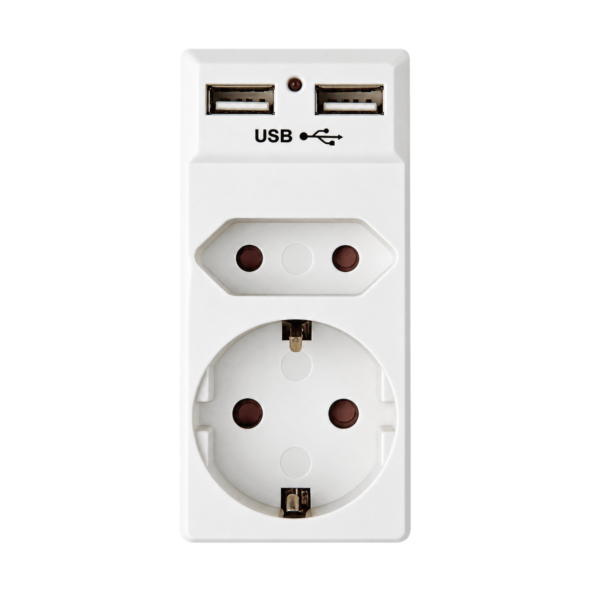 Adaptor - 1 x Schuko, 1 x Euro, 2 x USB product image on white background
