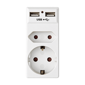 Adaptor - 1 x Schuko, 1 x Euro, 2 x USB product image on white background