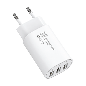2-Pin Euro to 3-way USB charger product image on transparent background
