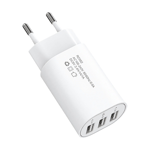 2-Pin Euro to 3-way USB charger product image on white background