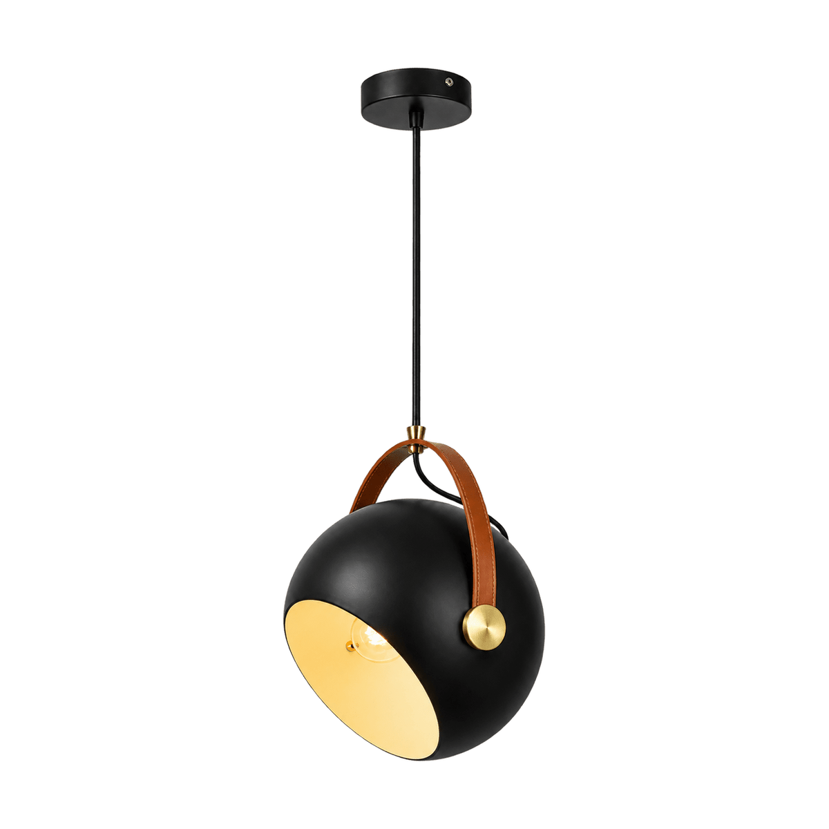 Black Leather Strap Pendant Light product image on transparent background
