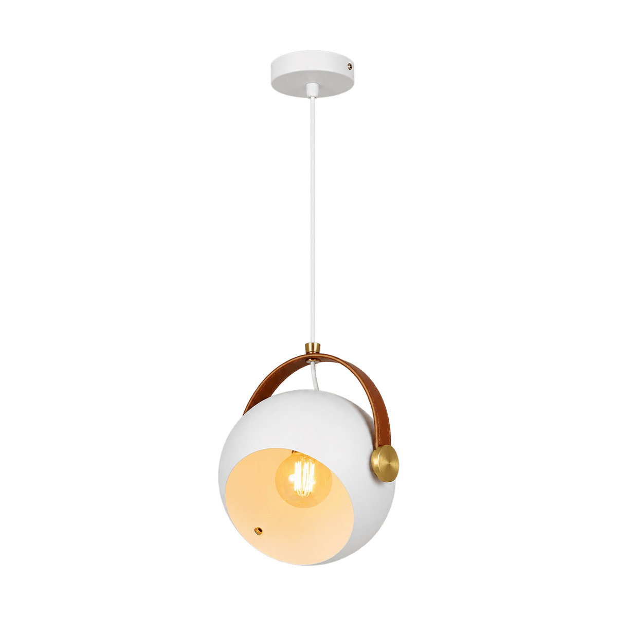 White Leather Strap Pendant Light product image on transparent background