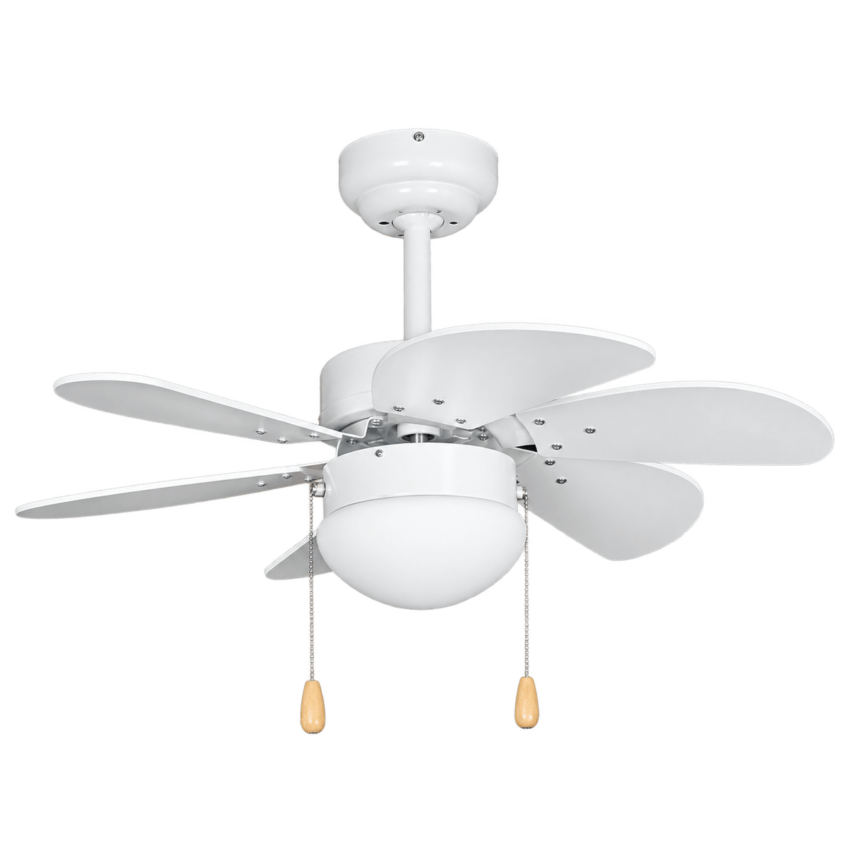 6 Blade White Ceiling Fan — transparent background