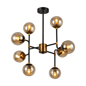 White background catalog image of 8 Light Black & Bronze Chandelier