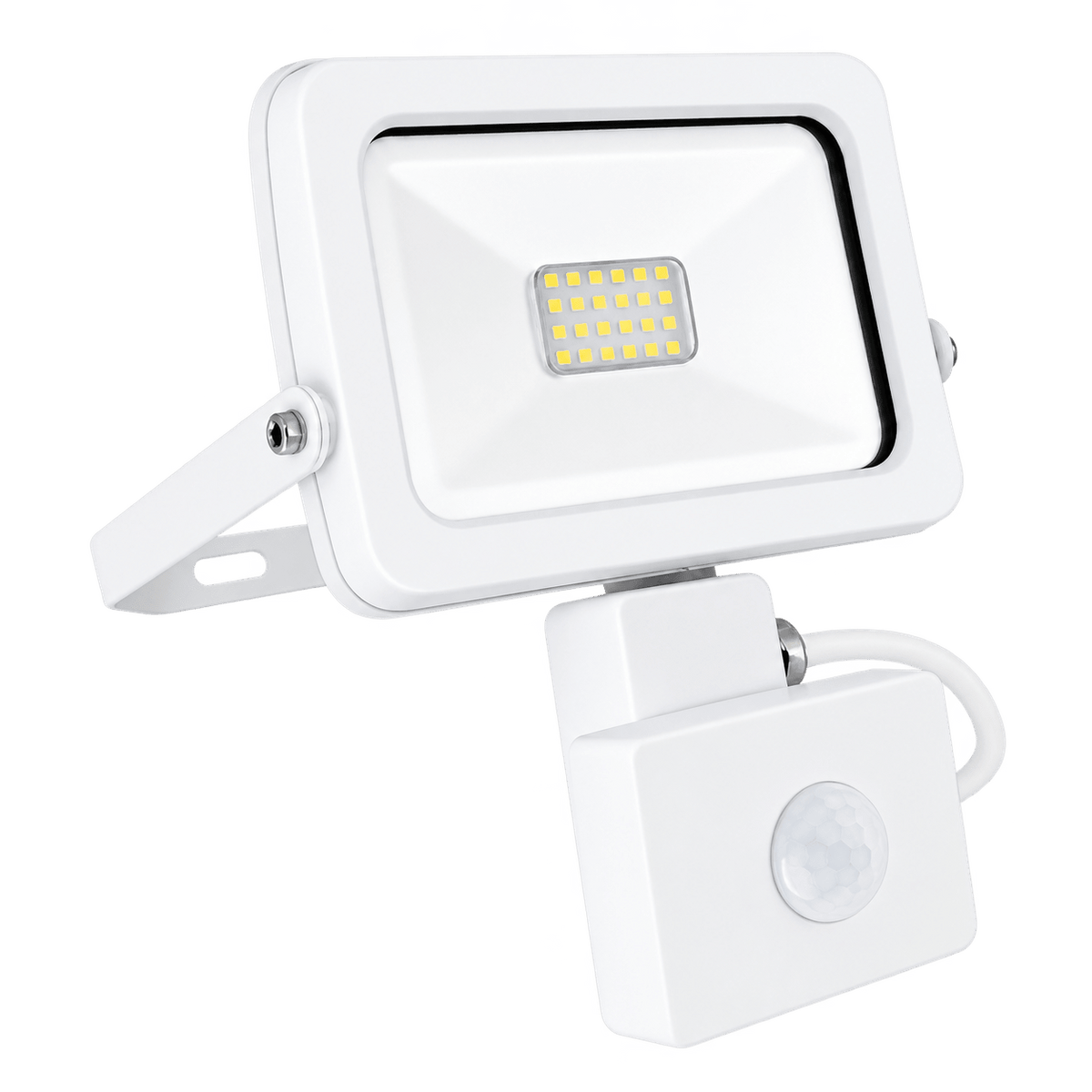 White 20W LED Motion Sensor Floodlight on transparent background, product image