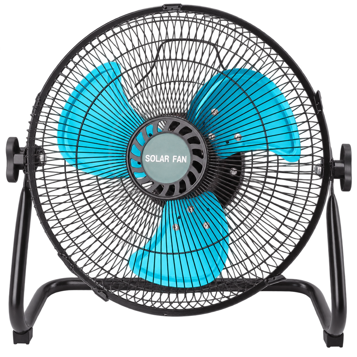 12" Inch Solar & Mains Rechargeable Floor Fan on transparent background, product image