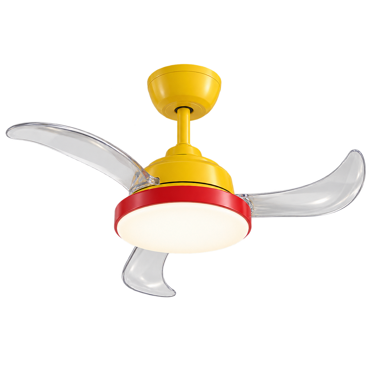 Cars Yellow & Red Retractable LED Ceiling Fan on transparent background, product image