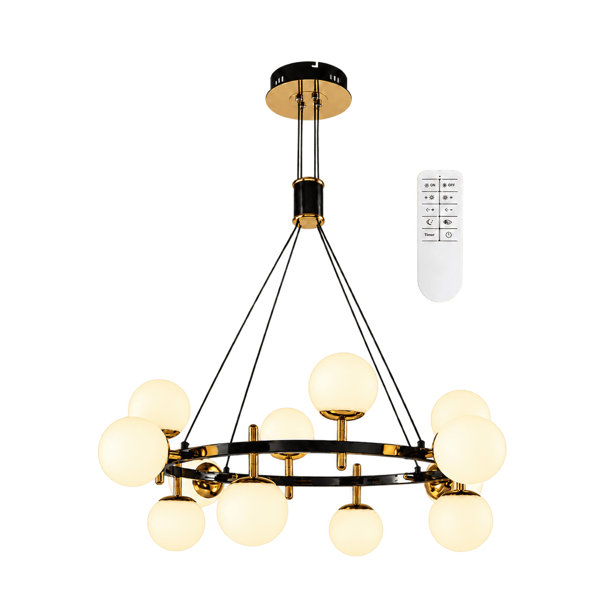 Flavia 12 Light CCT LED Chandelier with remote on transparent background