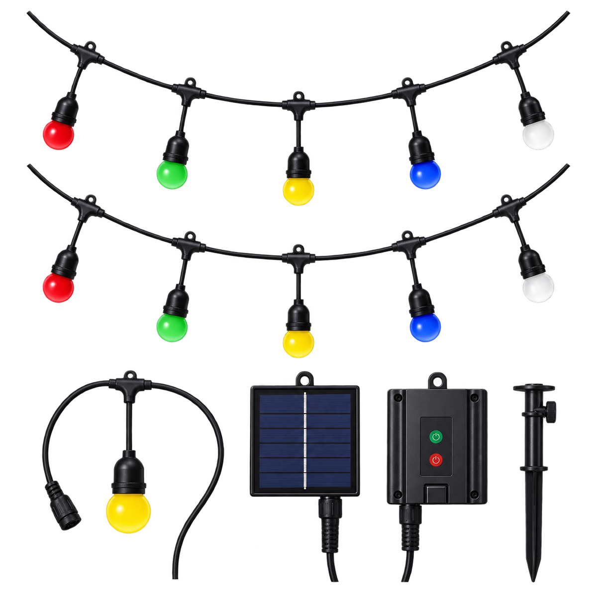 Solar Multi-Colour Outdoor String Light Kit - IP65 — transparent background