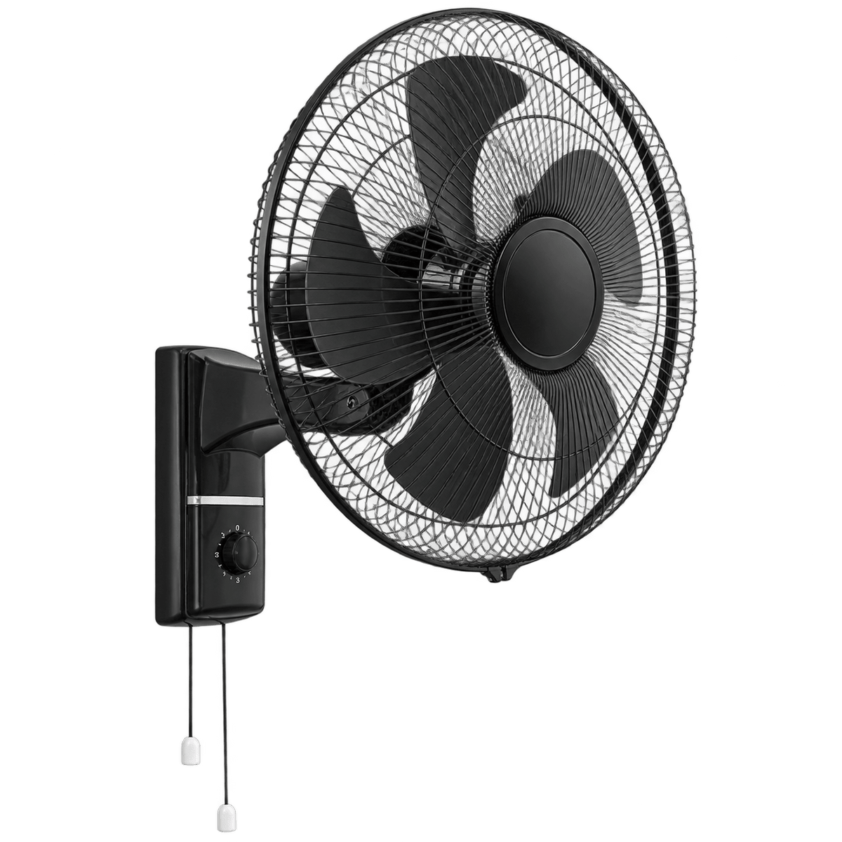 Stylish 16-inch Black Wall Mounted Fan — transparent background