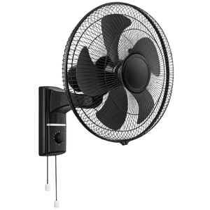 Stylish 16-inch Black Wall Mounted Fan — transparent background