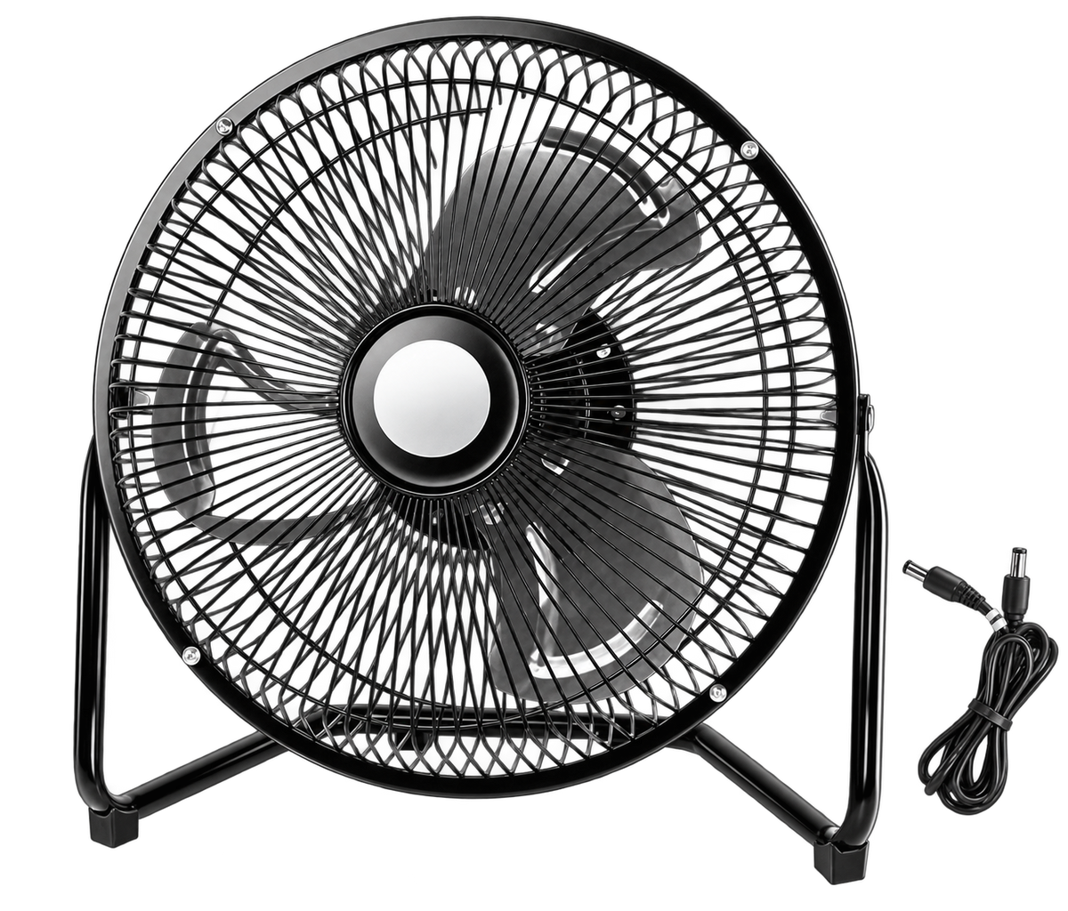 12V Black Floor Fan — transparent background