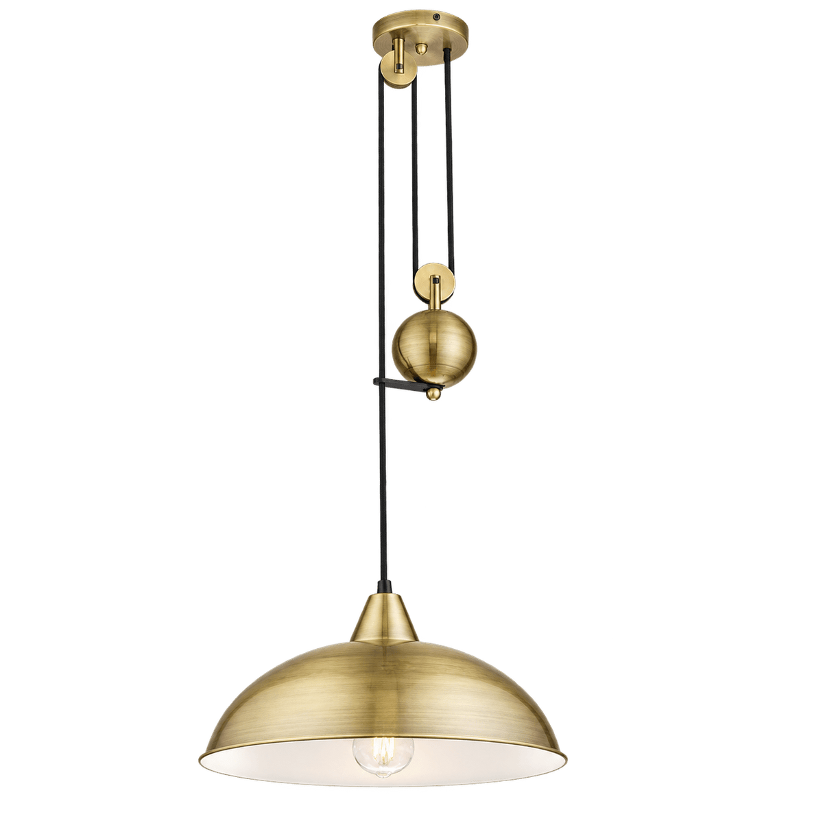 Colchester Antique Brass Pulley Pendant Light — transparent background