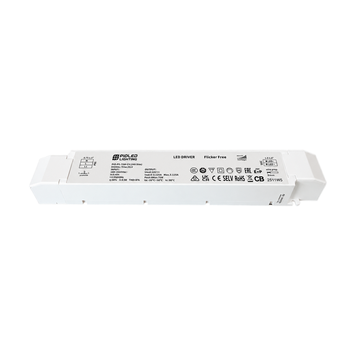 LED Power Supply - 24Vdc 75W Dimmable - Surge Protected / Slim Design on a transparent background