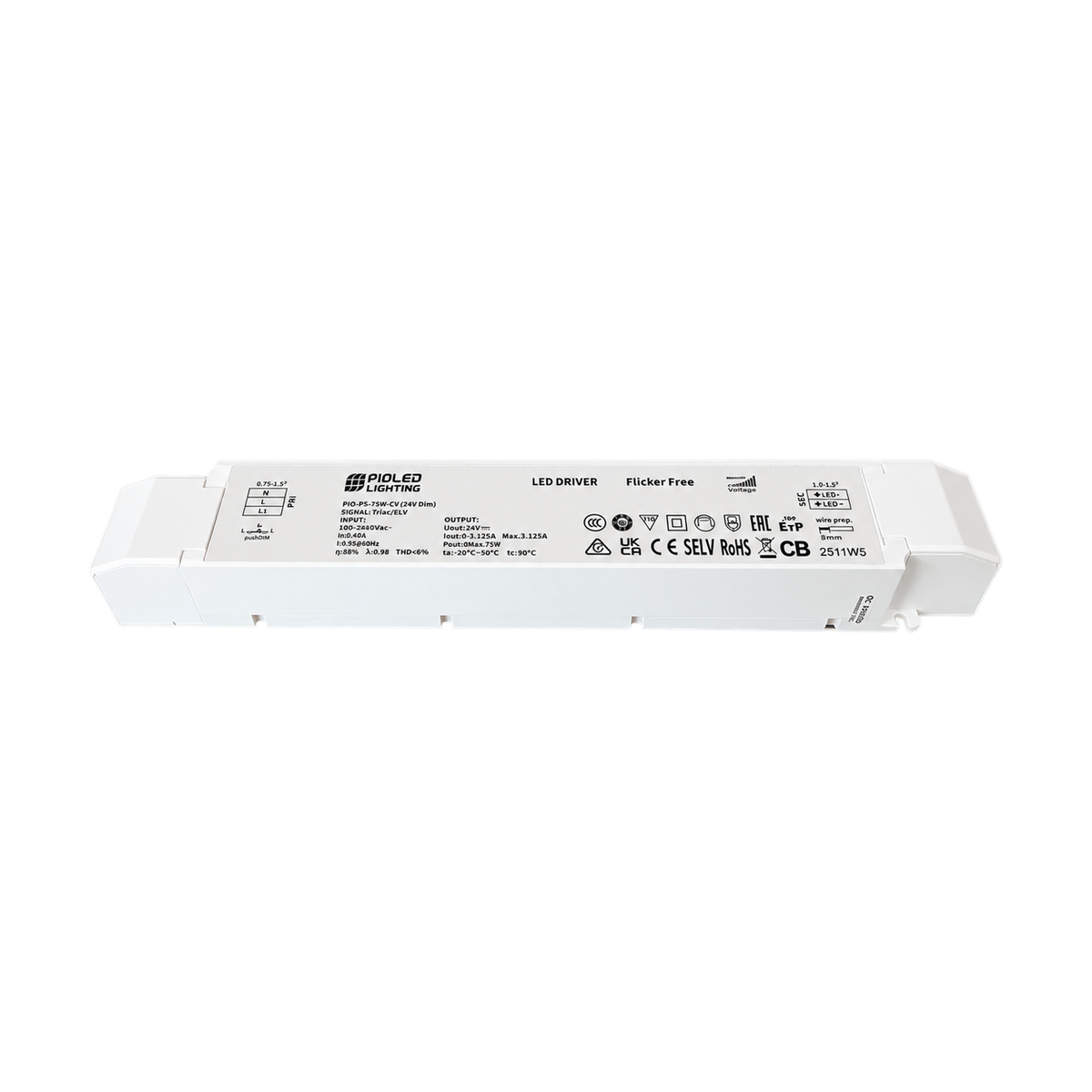 LED Power Supply - 24Vdc 75W Dimmable - Surge Protected / Slim Design on a white background
