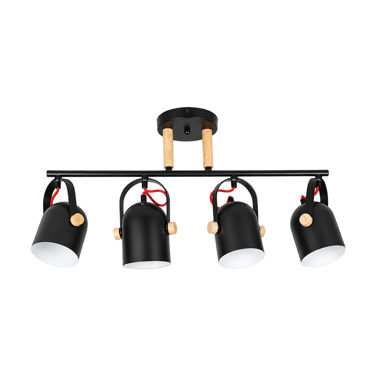4 Light Black & Wood Ceiling Spotlight on a transparent background