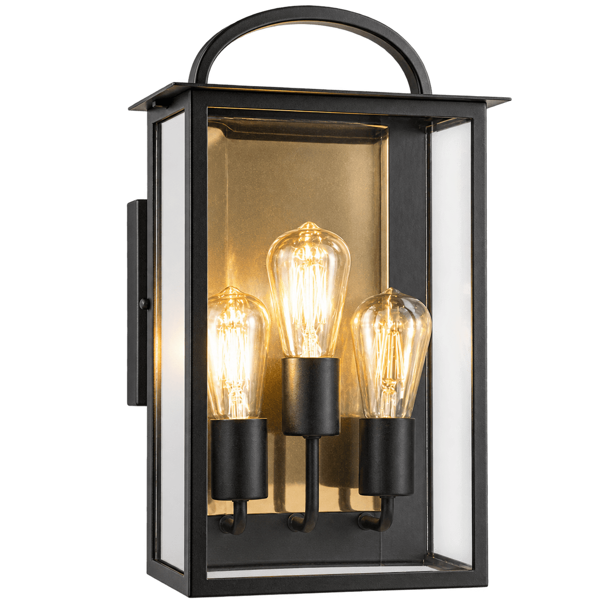 Frankfort Triple Black & Gold Outdoor Wall Light — transparent background