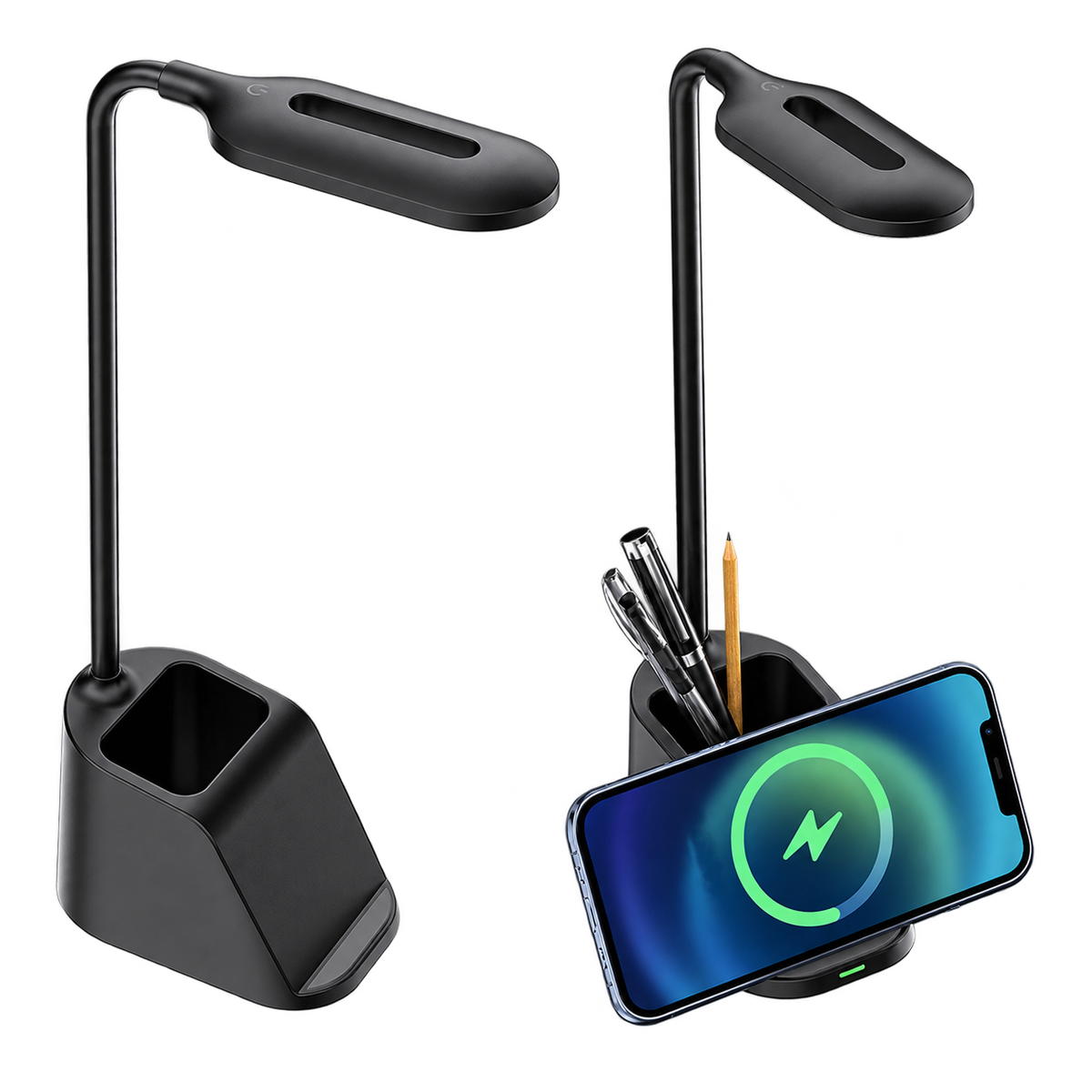 LED Table Lamp with Wireless Charging - Black — transparent background