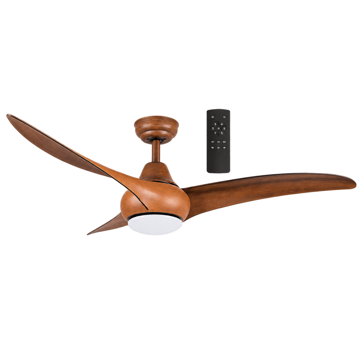 Steel & Acrylic Ceiling Fan with Wood Finish — transparent background