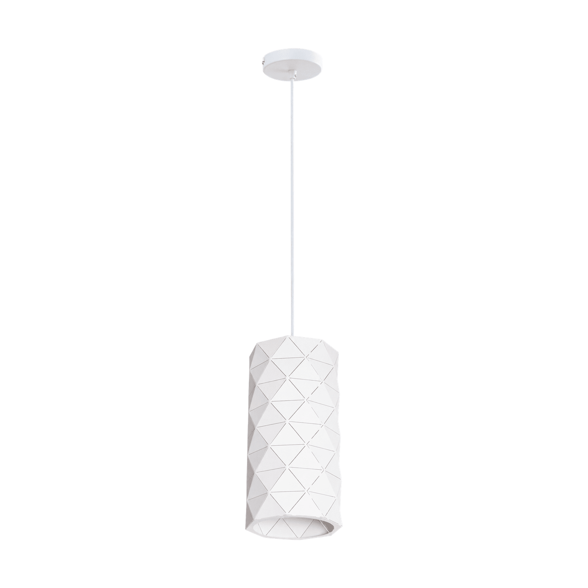 White Laser Cut Cylinder Pendant Light — white background