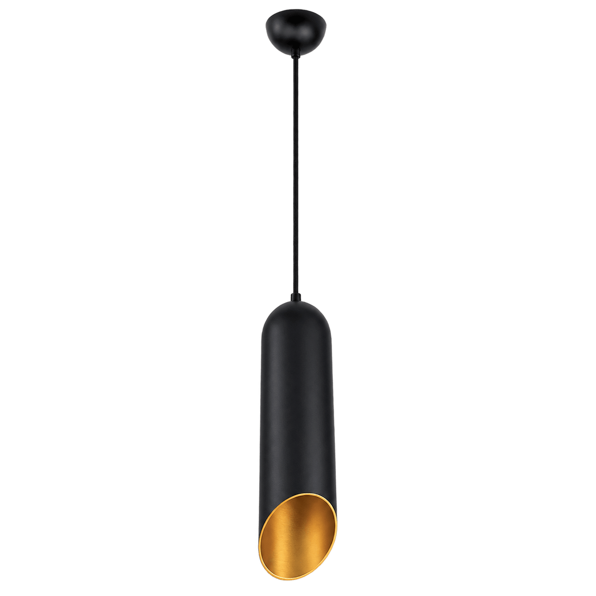 Black & Matt Gold Cylinder Pendant Light — transparent background