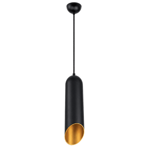 Black & Matt Gold Cylinder Pendant Light — transparent background