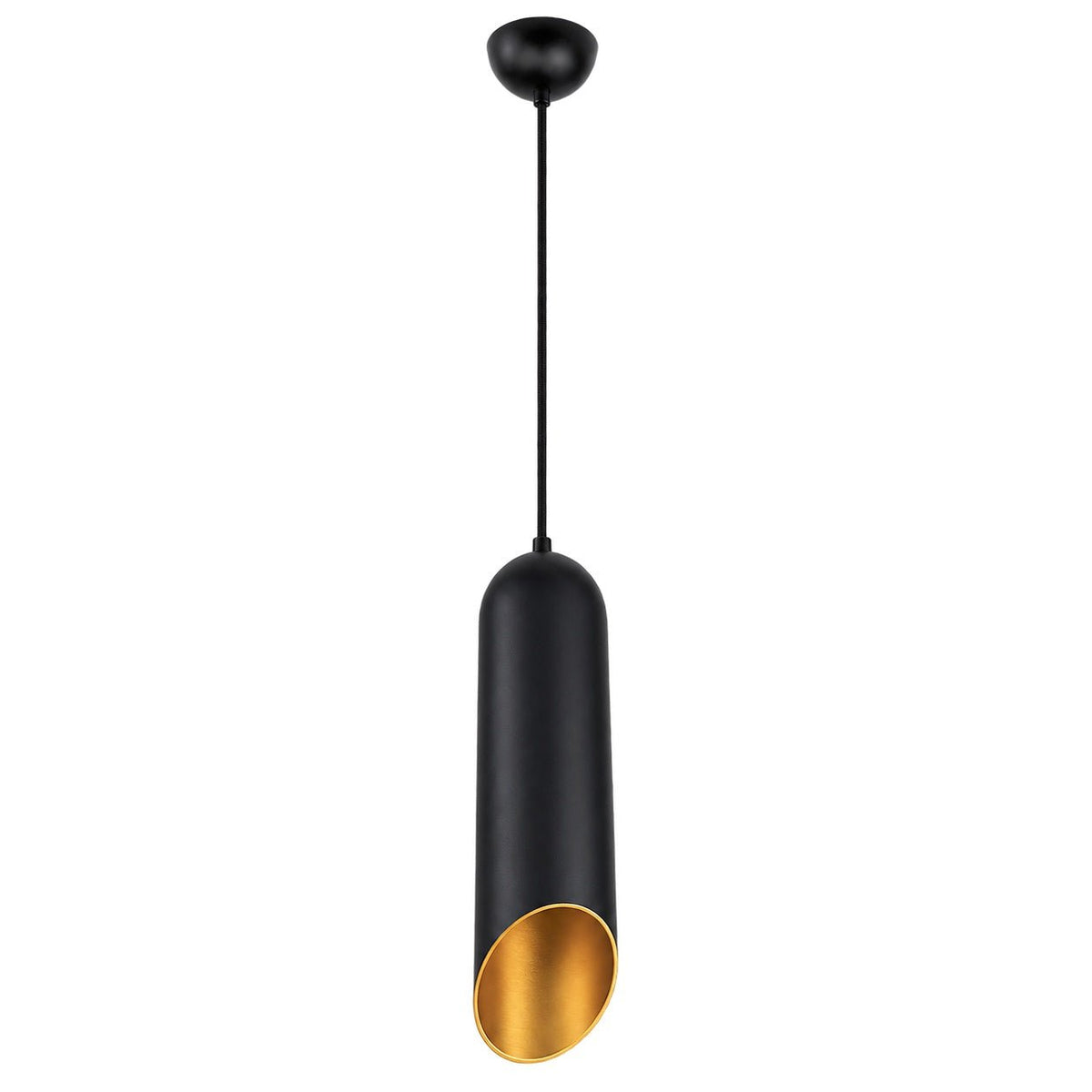 Black & Matt Gold Cylinder Pendant Light — white background