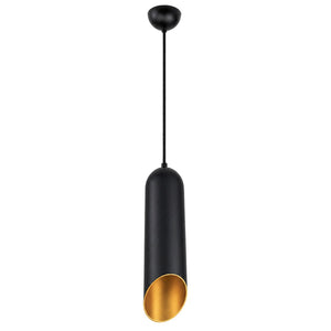 Black & Matt Gold Cylinder Pendant Light — white background