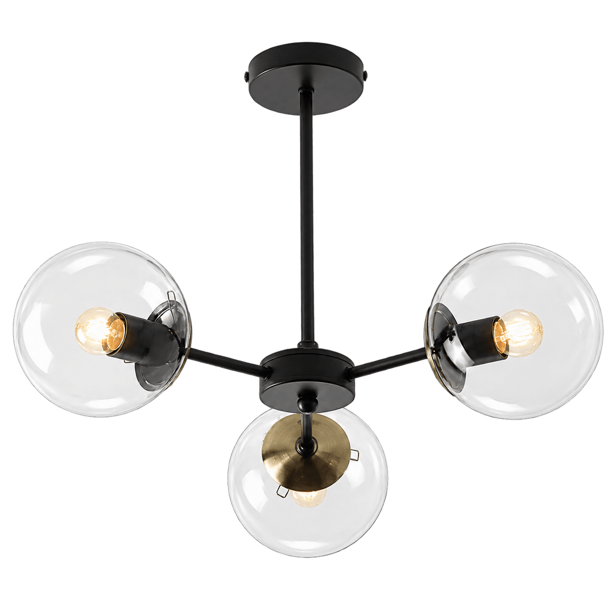 3 Light Black & Antique Brass Pendant — transparent background