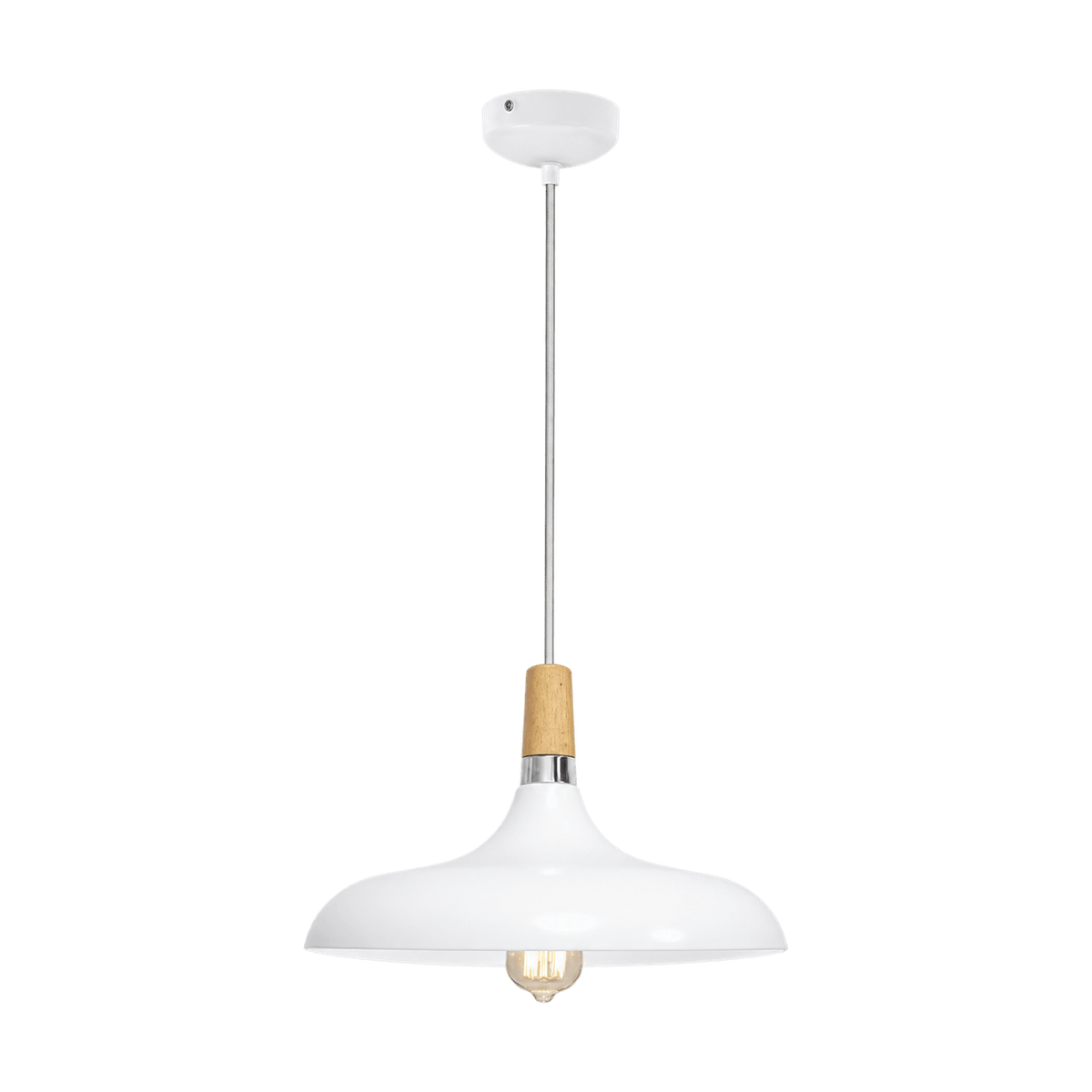 White Metal & Wood Pendant — transparent background