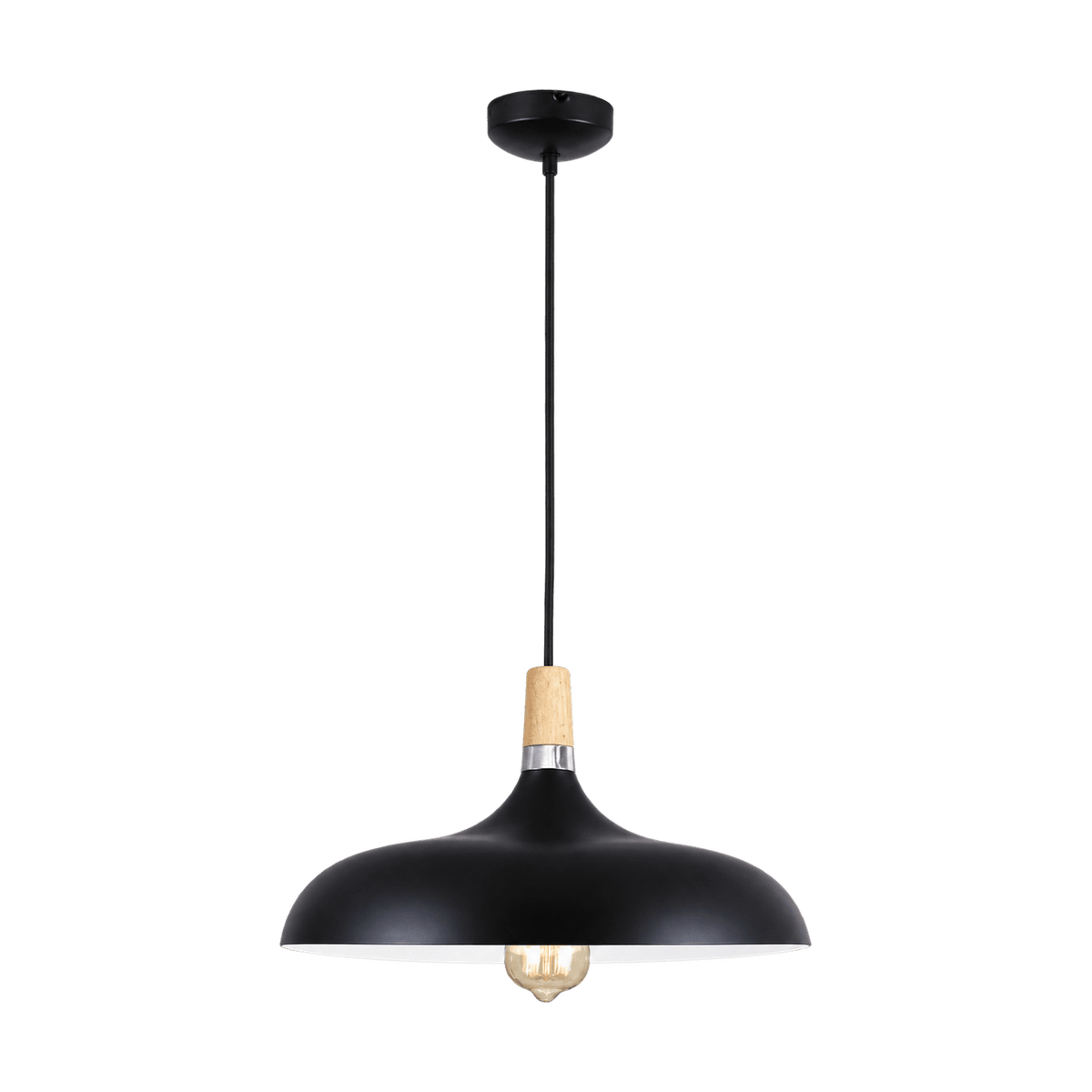 Black Metal & Wood Pendant — transparent background