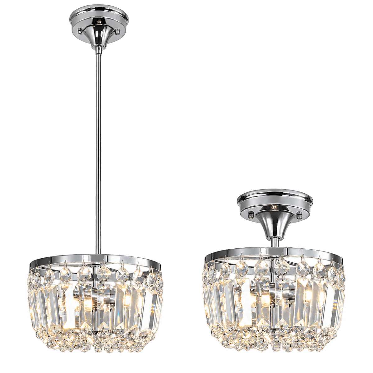 Chrome & Crystal 2 in 1 Pendant or Ceiling Light — transparent background