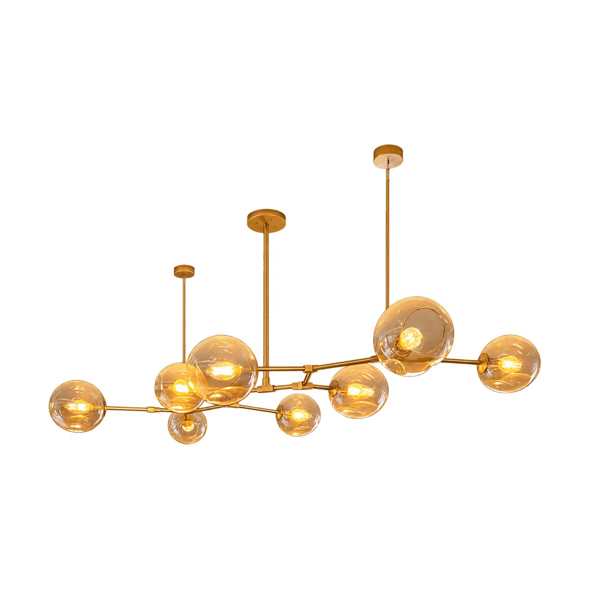 Gold & Amber 8 Light Molecule Horizontal Pendant Light — transparent background