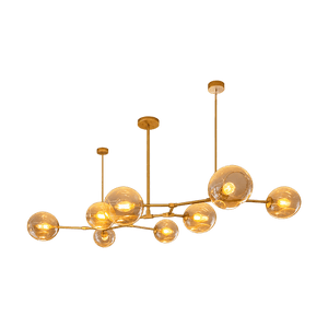Gold & Amber 8 Light Molecule Horizontal Pendant Light — transparent background