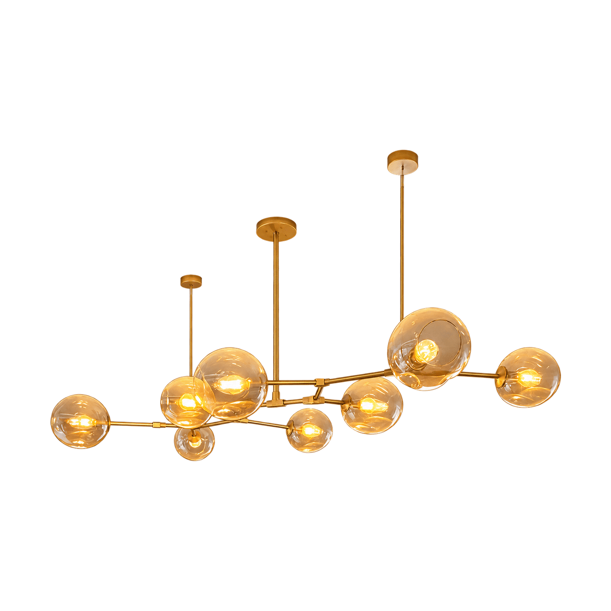 Gold & Amber 8 Light Molecule Horizontal Pendant Light — white background