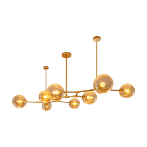 Gold & Amber 8 Light Molecule Horizontal Pendant Light — white background
