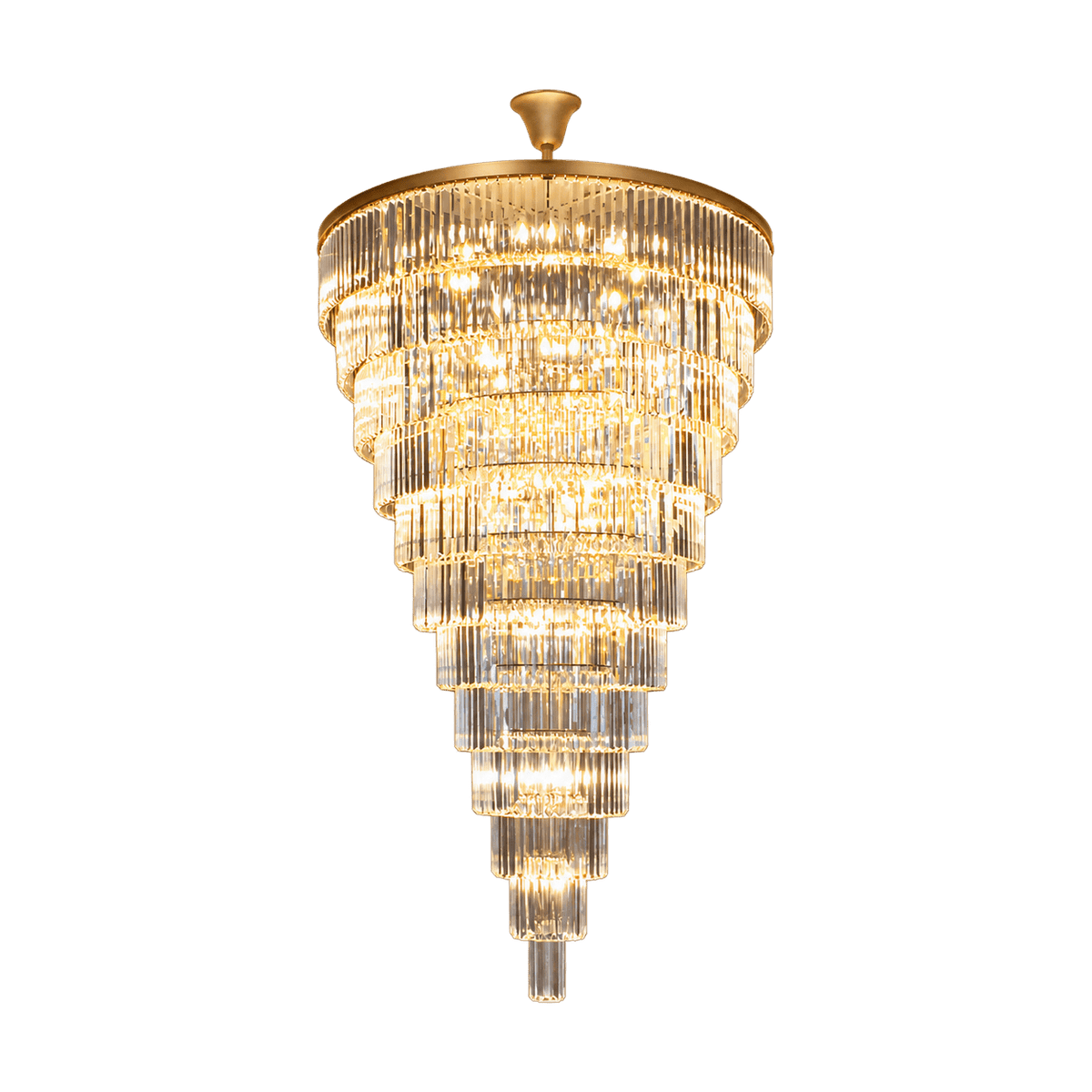 June Gold 12 Tier Gold & Crystal Chandelier — transparent background