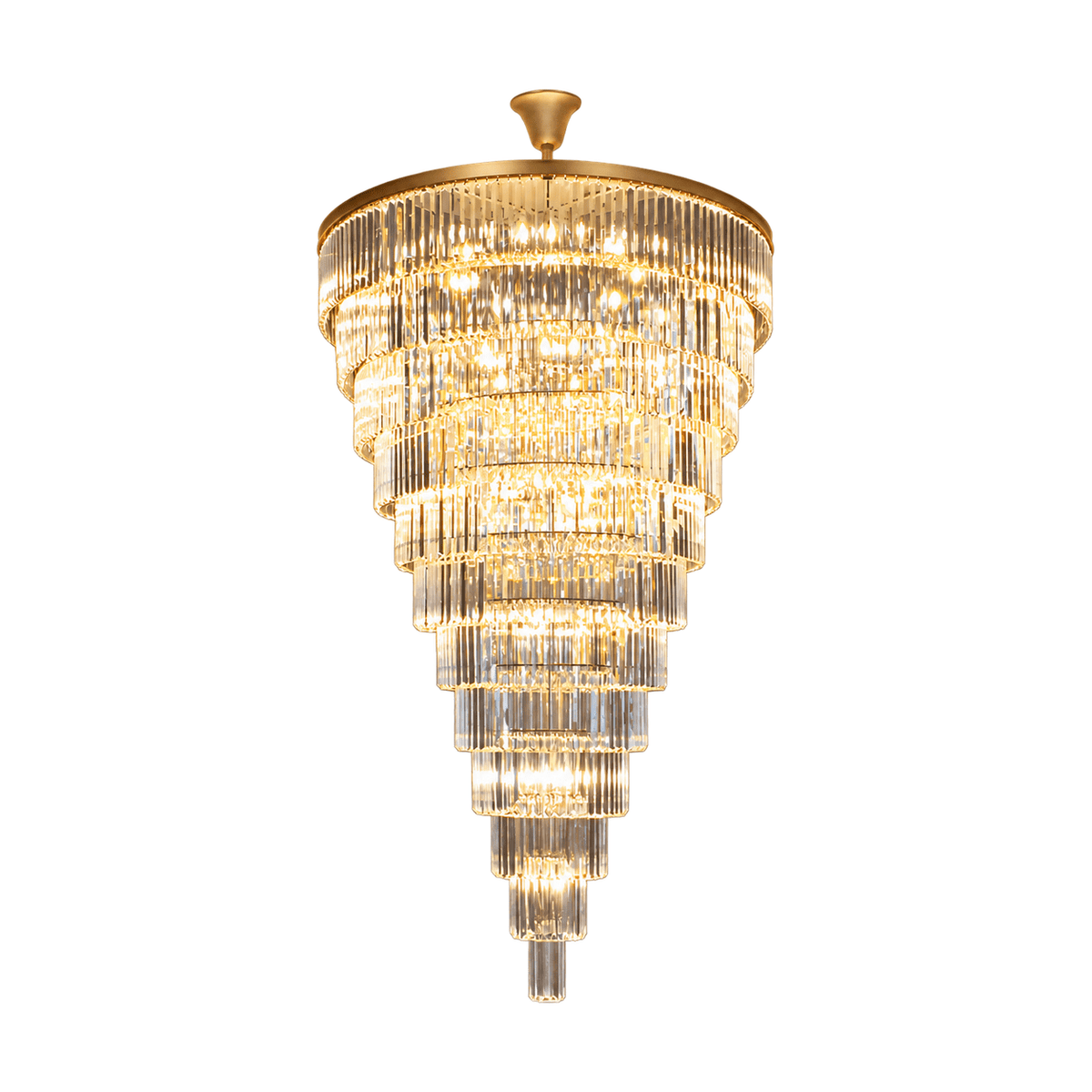 June Gold 12 Tier Gold & Crystal Chandelier — white background
