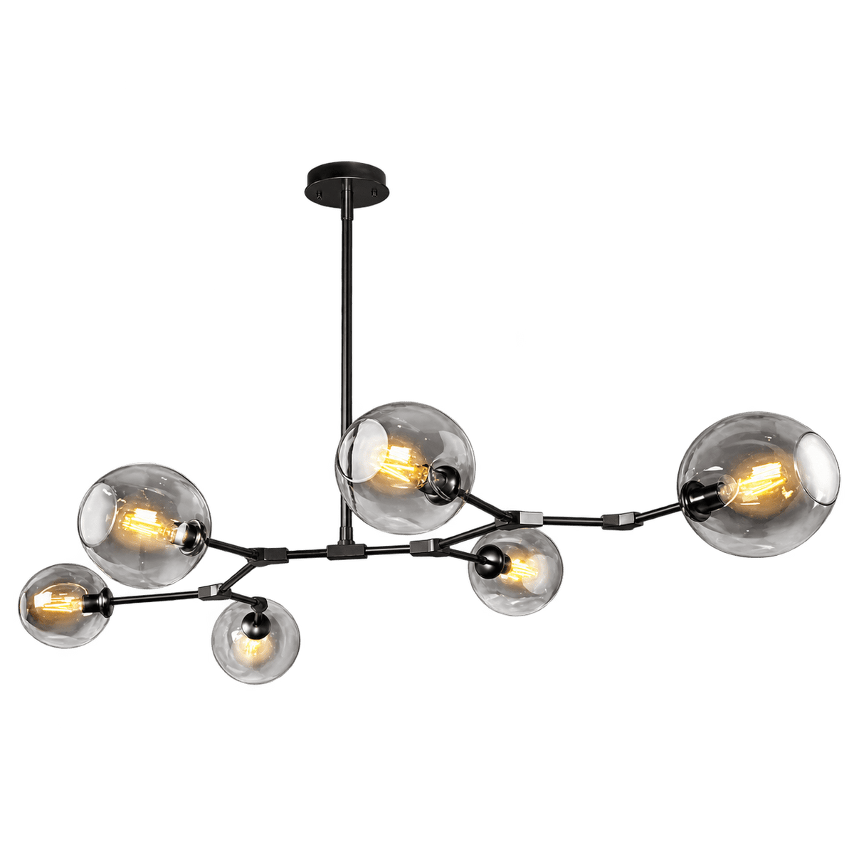 230V 40W E27 6 Light Molecule Horizontal Pendant - Black with Smoke Glass — transparent background