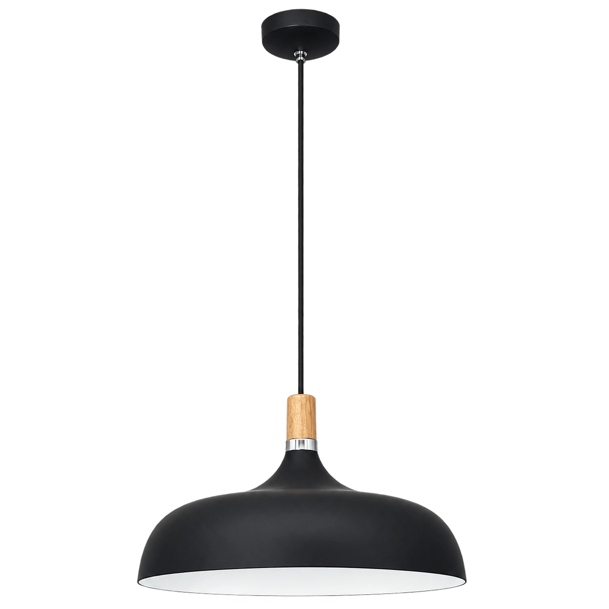 Black Pendant Light with Wood Accent — transparent background
