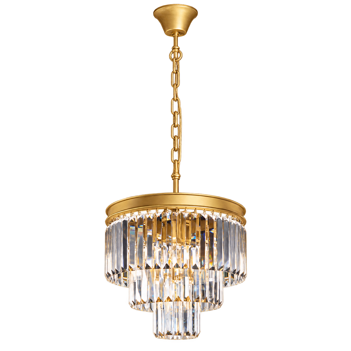 Sand Gold 3 Tier Crystal Chandelier — transparent background