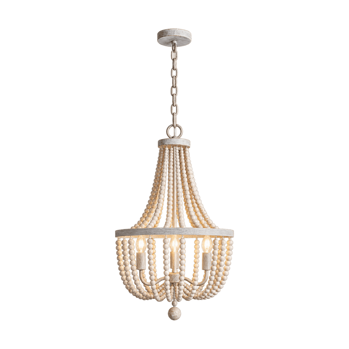 Mari White Washed Beaded Chandelier — transparent background
