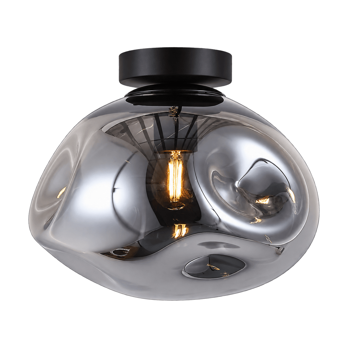 Large Glass Molten Ceiling Light – Smoke Glass and Black — transparent background