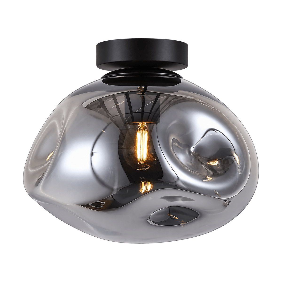Large Glass Molten Ceiling Light – Smoke Glass and Black — white background